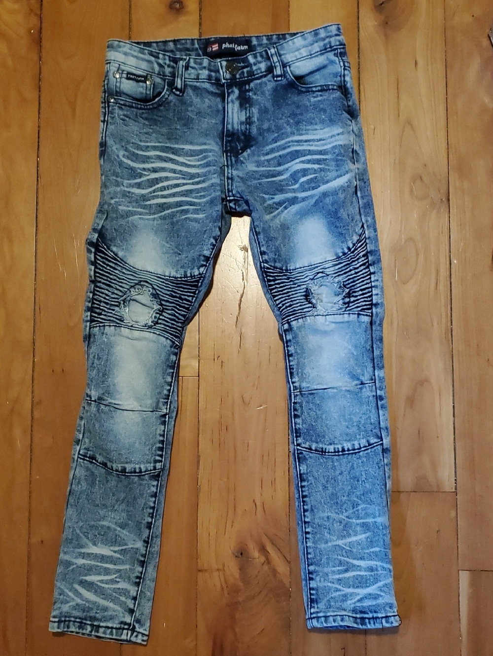 Phat Farm Distressed Skinny Jeans - Faded Blue Wash